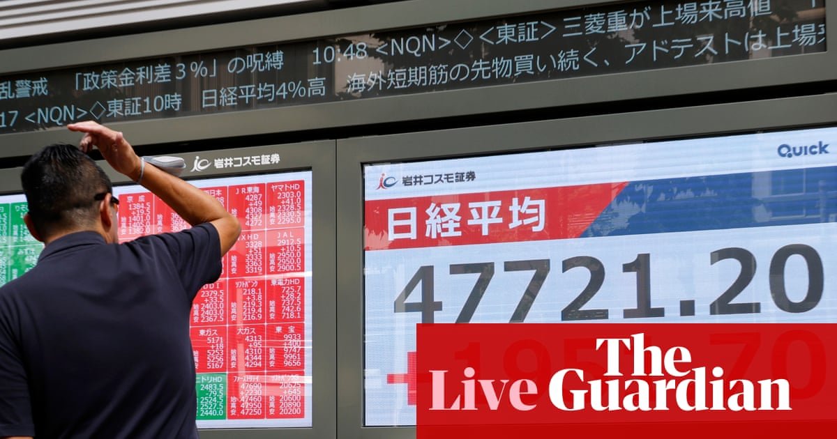 Yen slumps and Nikkei hits record after Sanae Takaichi wins Japan’s ruling party election; gold nears ,000 as rally continues – business live | Business
